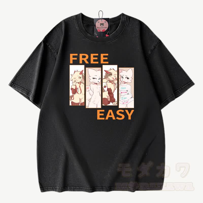MODAKAWA X zarckets FREE EASY Graphic Vintage Washed 100% Cotton T-Shirt - Schwarz - 3XL - image 1