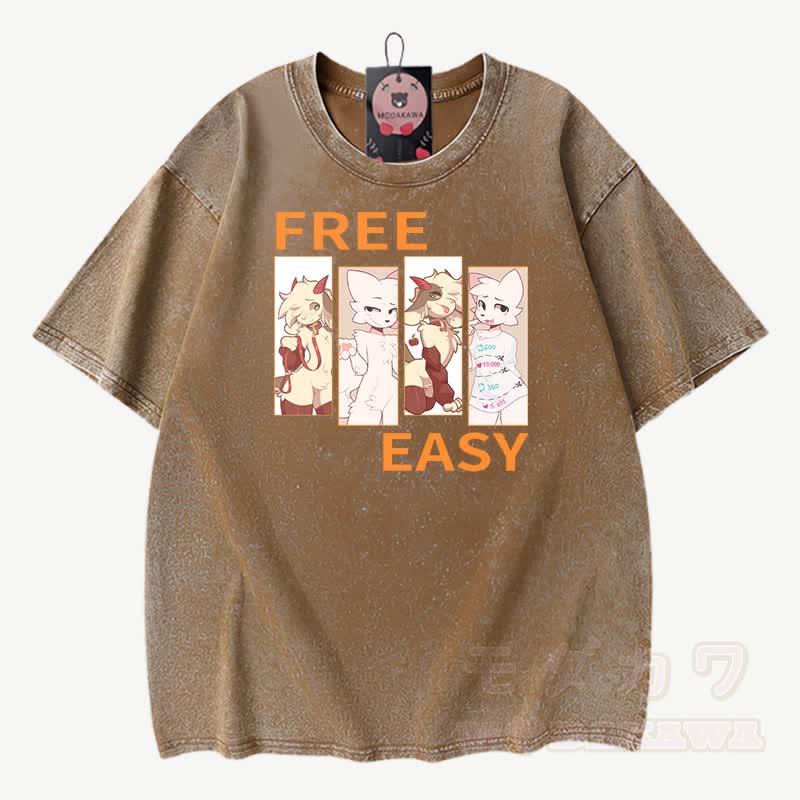MODAKAWA X zarckets FREE EASY Graphic Vintage Washed 100% Cotton T-Shirt - Braun - 3XL - image 4