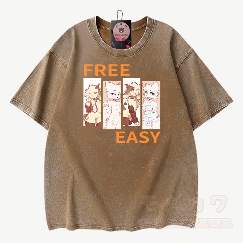 MODAKAWA X zarckets FREE EASY Graphic Vintage Washed 100% Cotton T-Shirt - Braun - 3XL - image 4