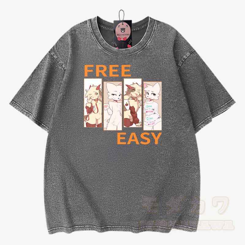 MODAKAWA X zarckets FREE EASY Graphic Vintage Washed 100% Cotton T-Shirt - Grau - 3XL - image 3