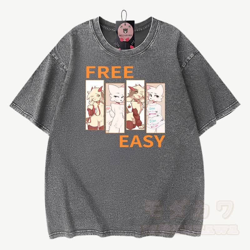 MODAKAWA X zarckets FREE EASY Graphic Vintage Washed 100% Cotton T-Shirt - Grau - 3XL - image 3