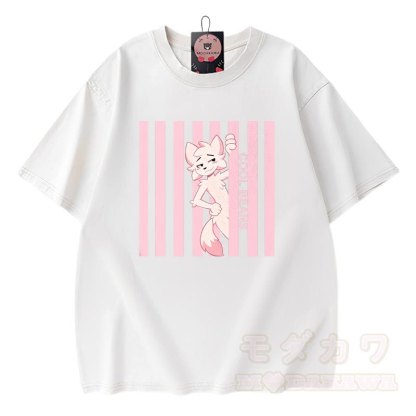 COOL BEANS Anime Fuchs Grafik Modakawa Vintage gewaschenes T-Shirt aus 100% Baumwolle - Weiß - 3XL - image 3