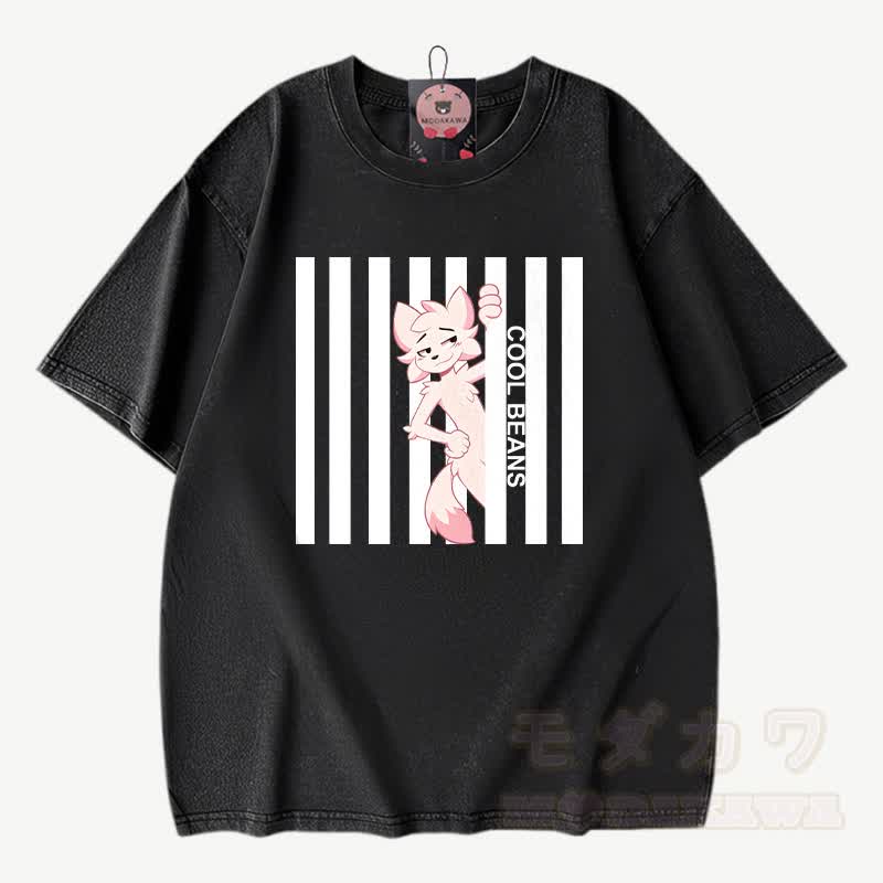 COOL BEANS Anime Fuchs Grafik Modakawa Vintage gewaschenes T-Shirt aus 100% Baumwolle - Schwarz - 3XL - image 2