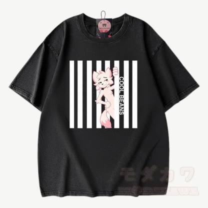 COOL BEANS Anime Fuchs Grafik Modakawa Vintage gewaschenes T-Shirt aus 100% Baumwolle - Schwarz - 3XL - image 2