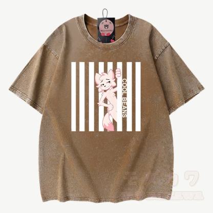 COOL BEANS Anime Fuchs Grafik Modakawa Vintage gewaschenes T-Shirt aus 100% Baumwolle - Braun - 3XL - image 1