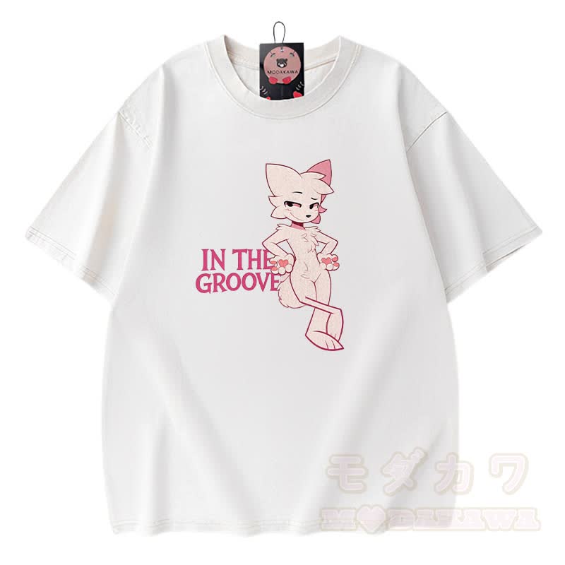 IN THE GROOVE Anime Fox Graphic Modakawa Vintage Washed 100% Cotton T-Shirt - Weiß - 3XL - image 2