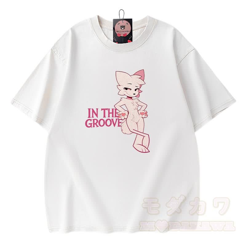 IN THE GROOVE Anime Fox Graphic Modakawa Vintage Washed 100% Cotton T-Shirt - Weiß - 3XL - image 2