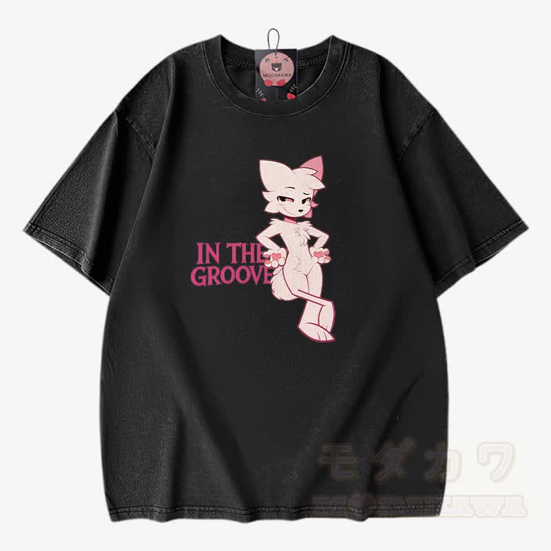 IN THE GROOVE Anime Fox Graphic Modakawa Vintage Washed 100% Cotton T-Shirt - Schwarz - 3XL - image 1