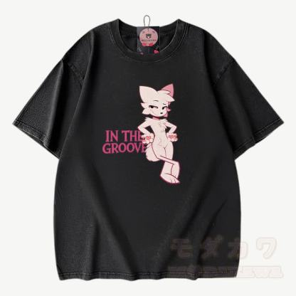 IN THE GROOVE Anime Fox Graphic Modakawa Vintage Washed 100% Cotton T-Shirt - Schwarz - 3XL - image 1