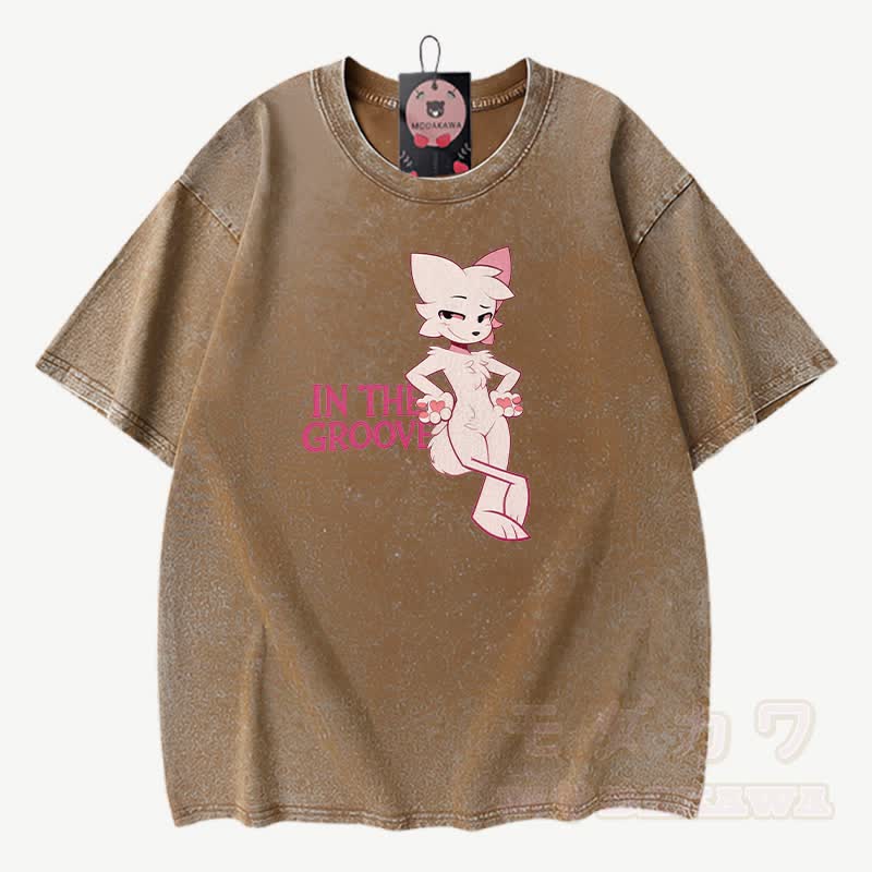 IN THE GROOVE Anime Fox Graphic Modakawa Vintage Washed 100% Cotton T-Shirt - Braun - 3XL - image 6