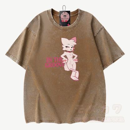 IN THE GROOVE Anime Fox Graphic Modakawa Vintage Washed 100% Cotton T-Shirt - Braun - 3XL - image 6