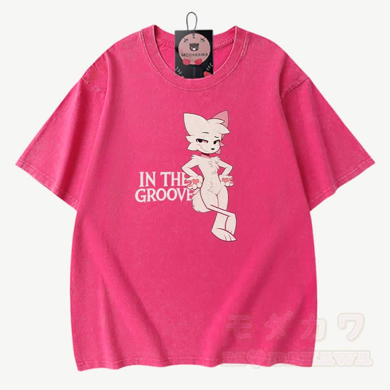 IN THE GROOVE Anime Fox Graphic Modakawa Vintage Washed 100% Cotton T-Shirt - Rosenrot - 3XL - image 3