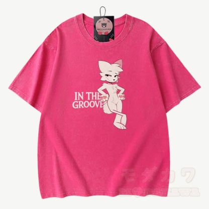 IN THE GROOVE Anime Fox Graphic Modakawa Vintage Washed 100% Cotton T-Shirt - Rosenrot - 3XL - image 3