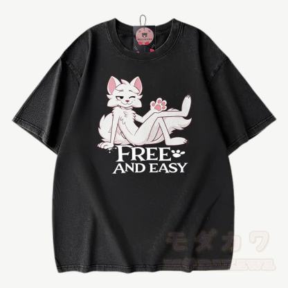 FREE AND EASY: Anime-Fuchs-Grafik, Modakawa Vintage-Waschung, 100 % Baumwolle, T-Shirt - Schwarz - 3XL - image 4