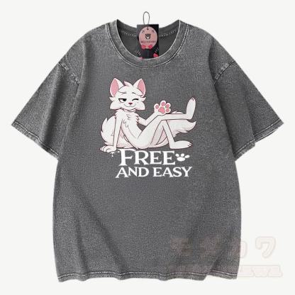 FREE AND EASY: Anime-Fuchs-Grafik, Modakawa Vintage-Waschung, 100 % Baumwolle, T-Shirt - Grau - 3XL - image 1