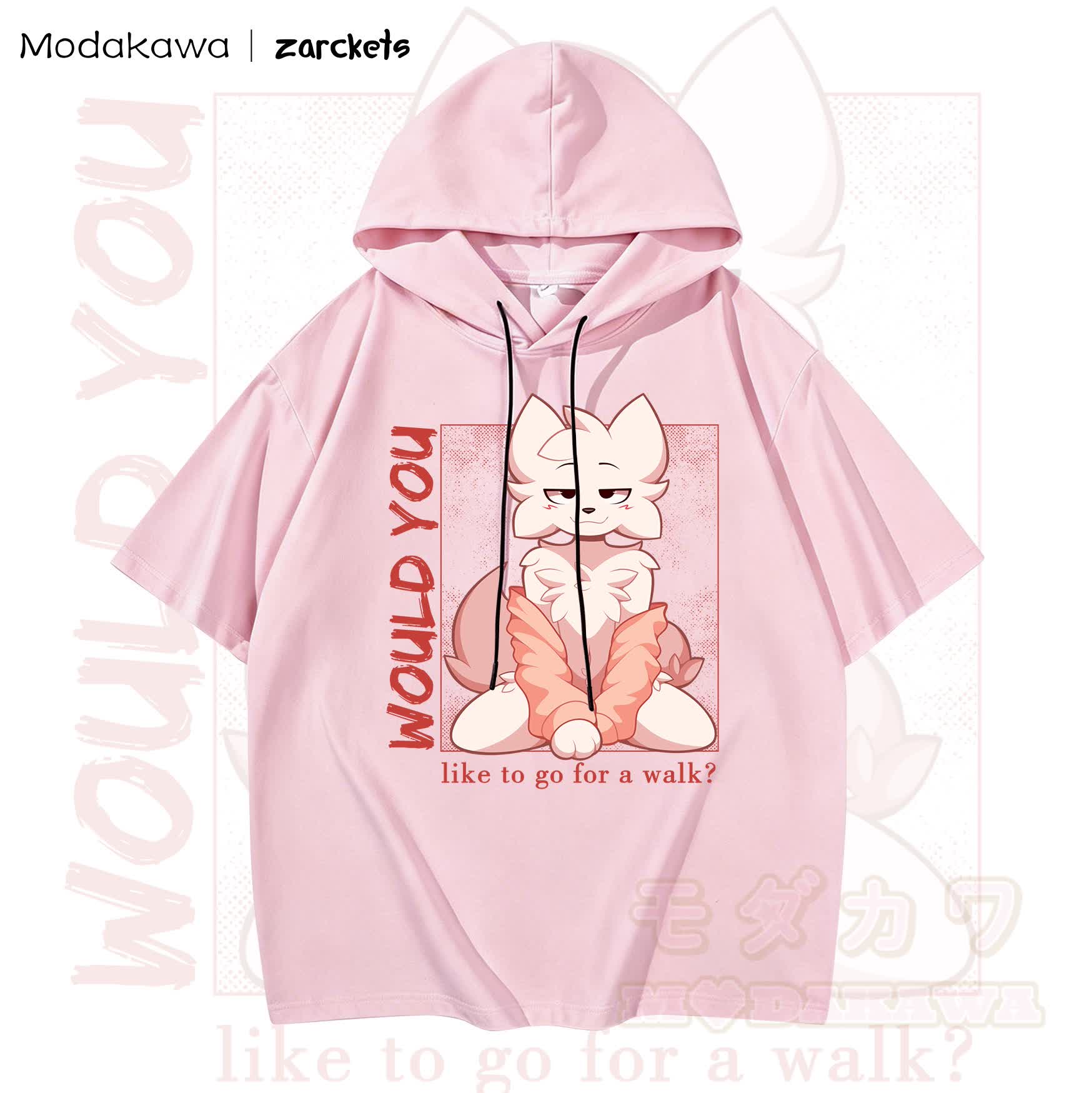 MODAKAWA X zarckets Anime Fox Print Hoodie T-Shirt - Rosa - 3XL - image 1
