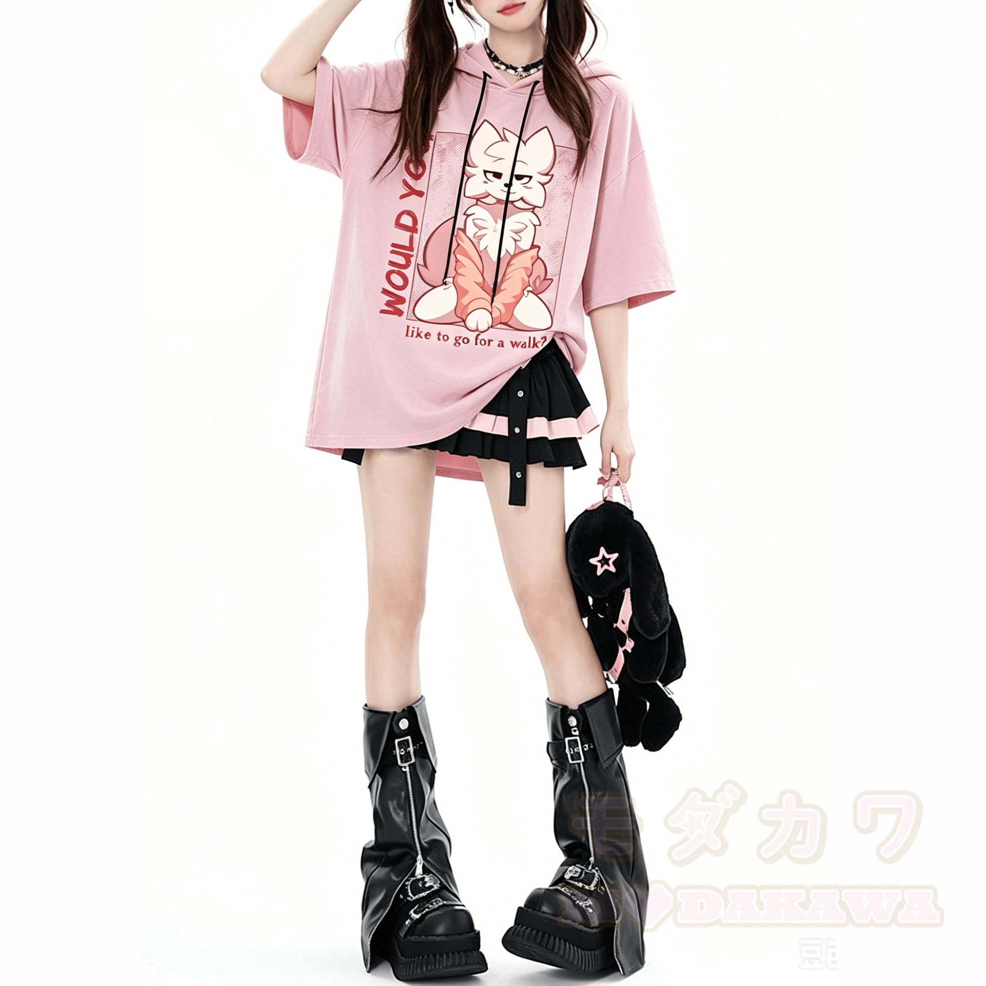 MODAKAWA X zarckets Anime Fox Graphic Kurzarm-Hoodie mit Minirock Zweiteiler-Set - image 2