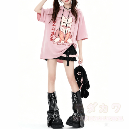 MODAKAWA X zarckets Anime Fox Graphic Kurzarm-Hoodie mit Minirock Zweiteiler-Set - image 2