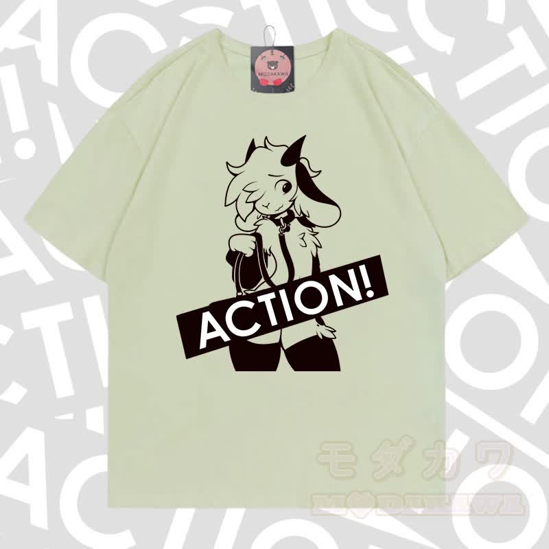MODAKAWA X zarckets ACTION Goat Graphic 100% Baumwoll-T-Shirt - Milchgrün - 5XL - image 5