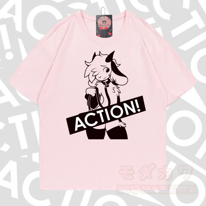 MODAKAWA X zarckets ACTION Goat Graphic 100% Baumwoll-T-Shirt - Hellrosa - 5XL - image 4