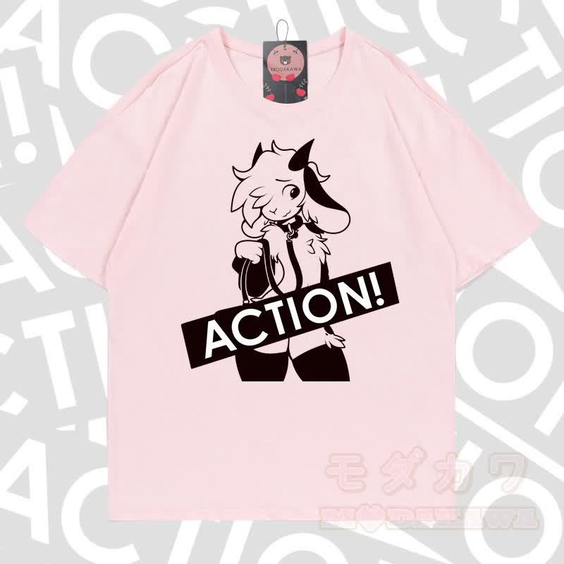MODAKAWA X zarckets ACTION Goat Graphic 100% Baumwoll-T-Shirt - Hellrosa - 5XL - image 4