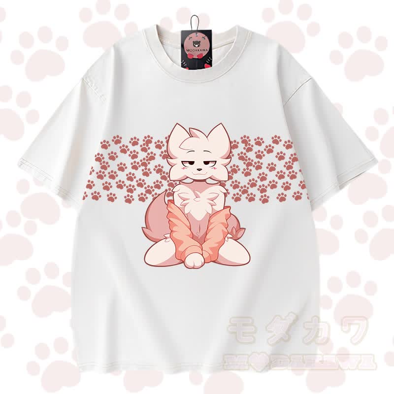 MODAKAWA X zarckets Chic Anime Fox Graphic Vintage Washed 100% Cotton T-Shirt - Weiß - 3XL - image 4