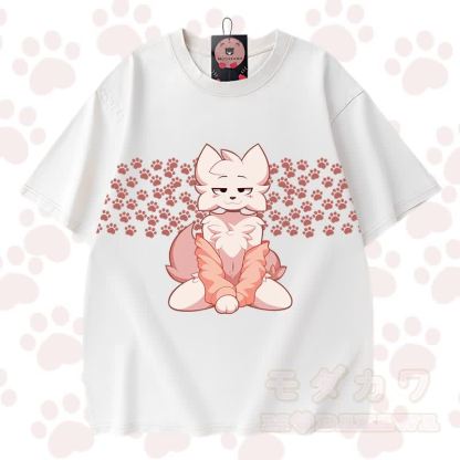 MODAKAWA X zarckets Chic Anime Fox Graphic Vintage Washed 100% Cotton T-Shirt - Weiß - 3XL - image 4