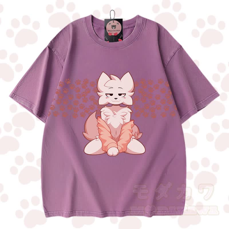 MODAKAWA X zarckets Chic Anime Fox Graphic Vintage Washed 100% Cotton T-Shirt - Lila - 3XL - image 2