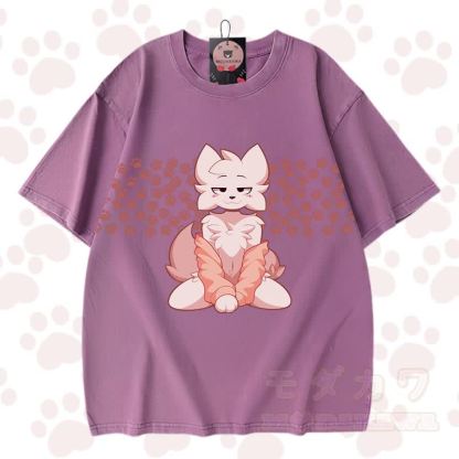 MODAKAWA X zarckets Chic Anime Fox Graphic Vintage Washed 100% Cotton T-Shirt - Lila - 3XL - image 2