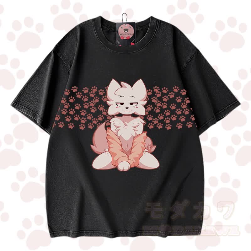 MODAKAWA X zarckets Chic Anime Fox Graphic Vintage Washed 100% Cotton T-Shirt - Schwarz - 3XL - image 1