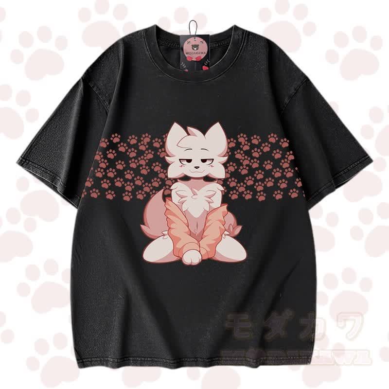 MODAKAWA X zarckets Chic Anime Fox Graphic Vintage Washed 100% Cotton T-Shirt - Schwarz - 3XL - image 1