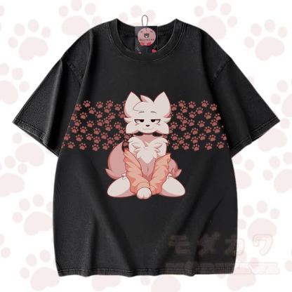 MODAKAWA X zarckets Chic Anime Fox Graphic Vintage Washed 100% Cotton T-Shirt - Schwarz - 3XL - image 1