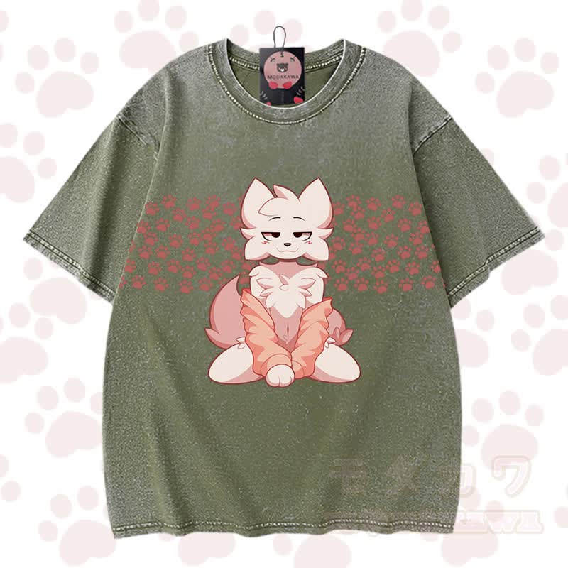 MODAKAWA X zarckets Chic Anime Fox Graphic Vintage Washed 100% Cotton T-Shirt - Grün - 3XL - image 5