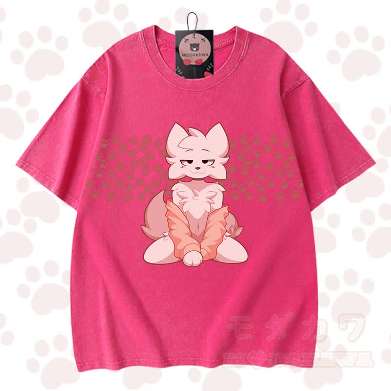 MODAKAWA X zarckets Chic Anime Fox Graphic Vintage Washed 100% Cotton T-Shirt - Rosenrot - 3XL - image 3
