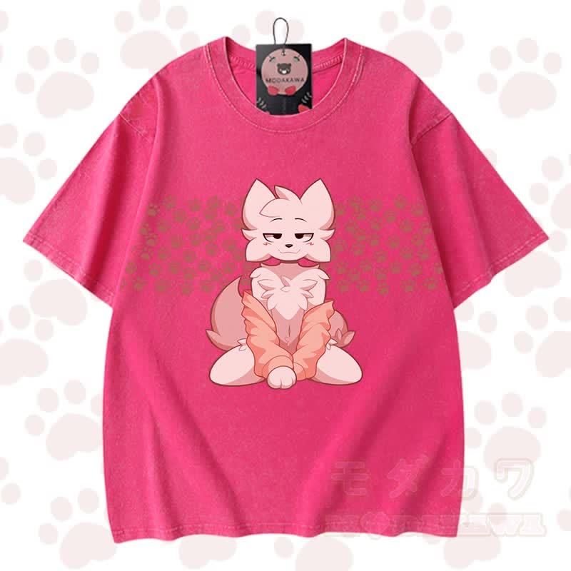 MODAKAWA X zarckets Chic Anime Fox Graphic Vintage Washed 100% Cotton T-Shirt - Rosenrot - 3XL - image 3