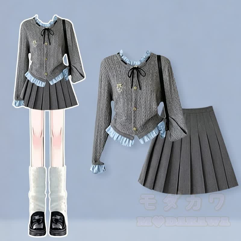 Süßes Stricktop und Faltenrock, zweiteiliges Set - image 1