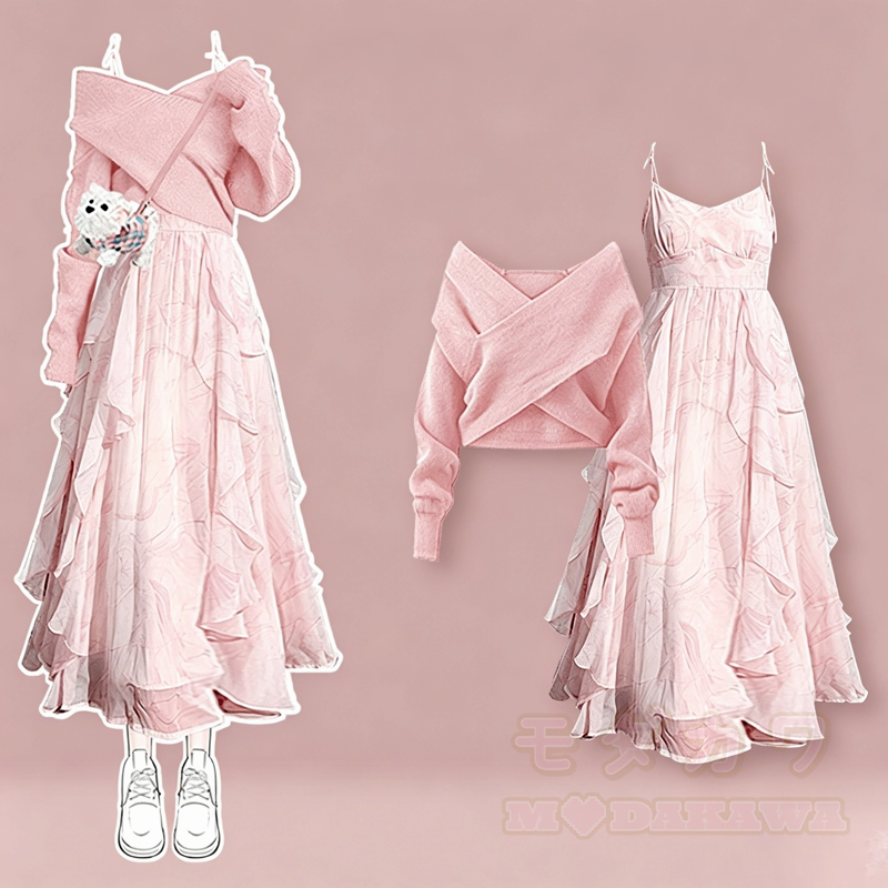 Zweiteiliges Set aus Wickelpullover und elegantem Kleid - Satz - 4XL - image 1