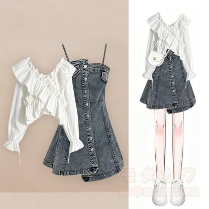 Zweiteiliges Set aus Rüschen-Jeanskleid mit langen Ärmeln - Satz - 3XL - image 1