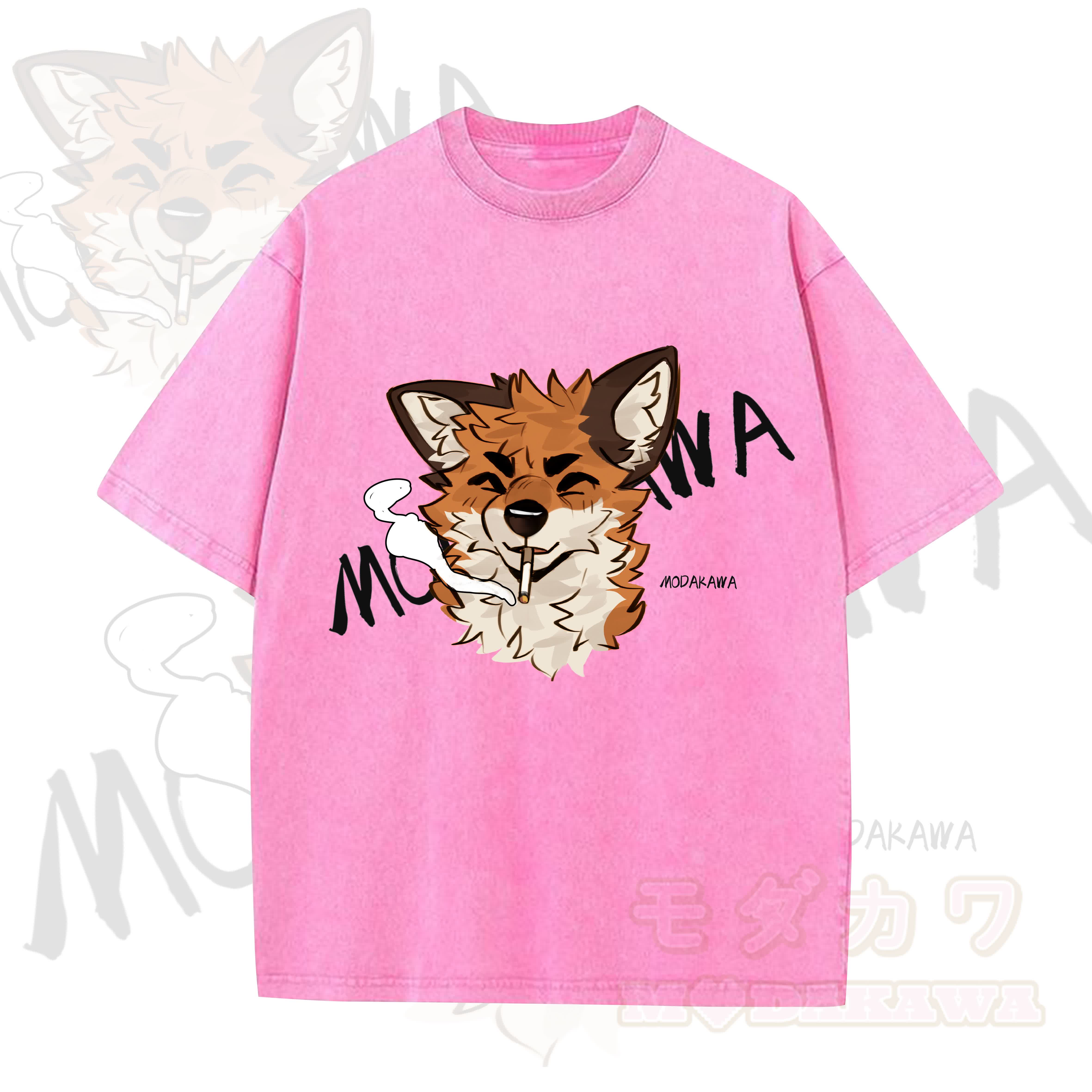 MODAKAWA X atka Lustiges Fuchs-Grafik-Vintage-Waschungs-T-Shirt - Rosa - 5XL - image 6
