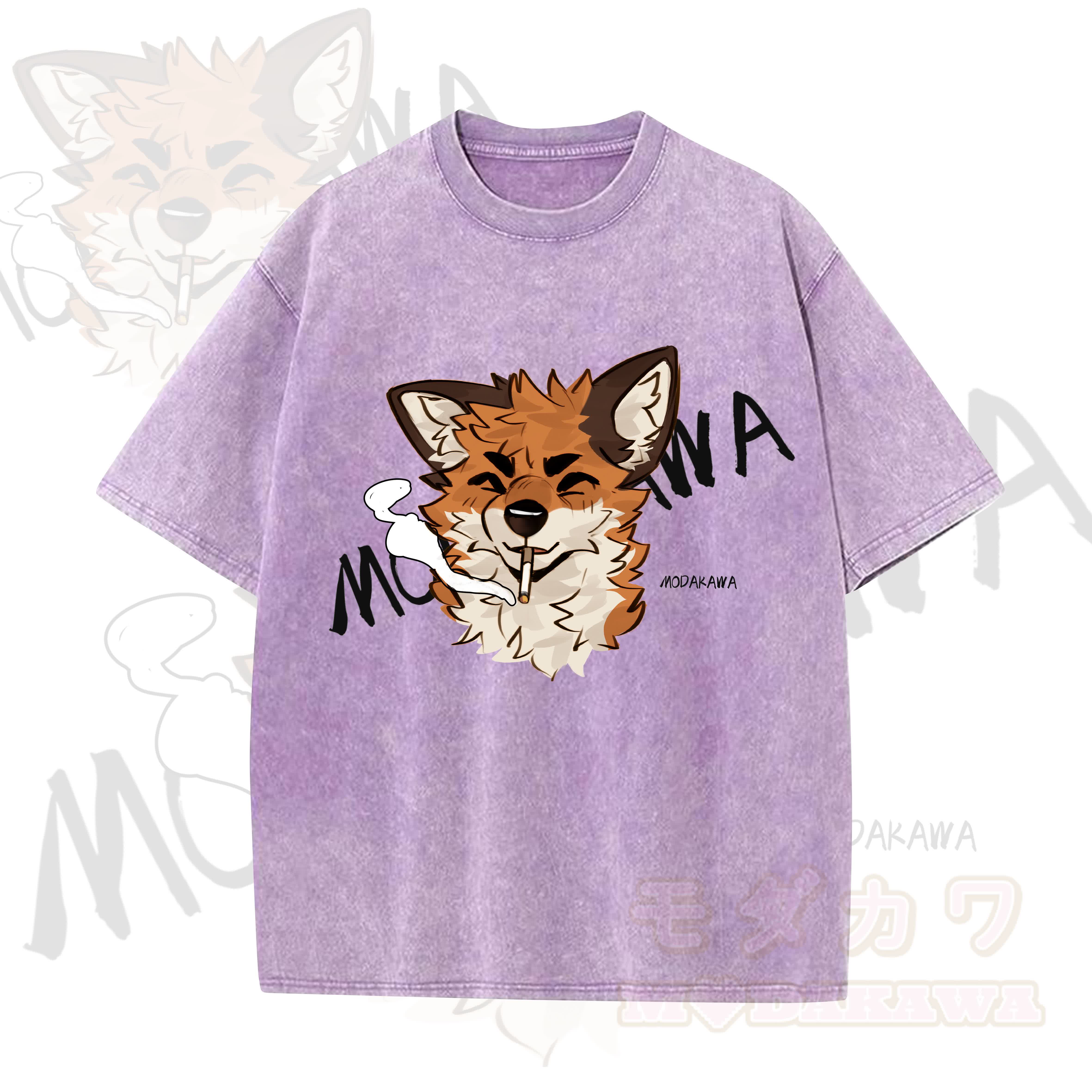 MODAKAWA X atka Lustiges Fuchs-Grafik-Vintage-Waschungs-T-Shirt - Lila - 5XL - image 3