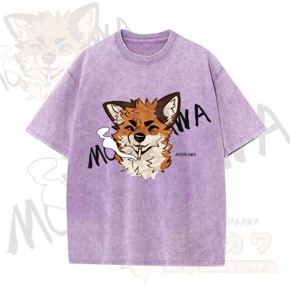 MODAKAWA X atka Lustiges Fuchs-Grafik-Vintage-Waschungs-T-Shirt - Lila - 5XL - image 3