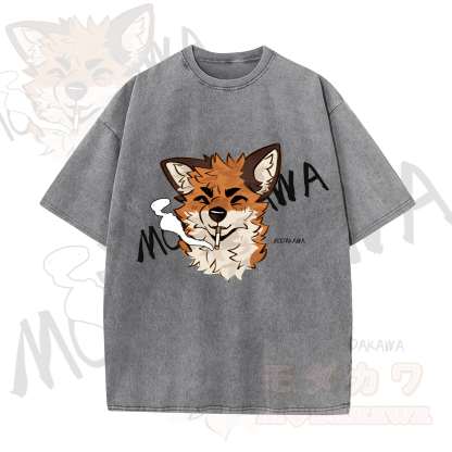 MODAKAWA X atka Lustiges Fuchs-Grafik-Vintage-Waschungs-T-Shirt - Grau - 5XL - image 5