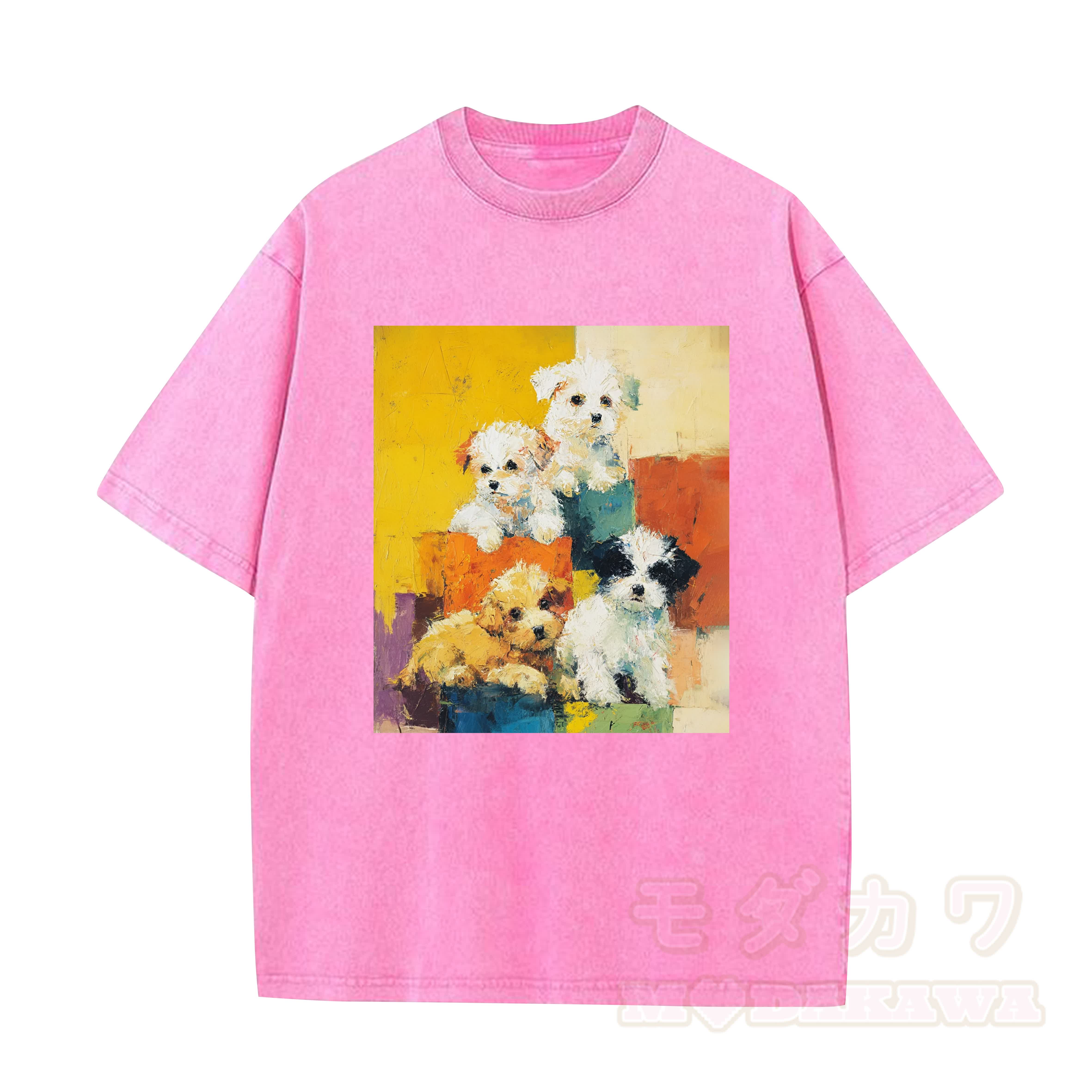 MODAKAWA T-Shirt im Vintage-Waschungs-Look mit niedlichem Hundemotiv - Rosa - 5XL - image 1