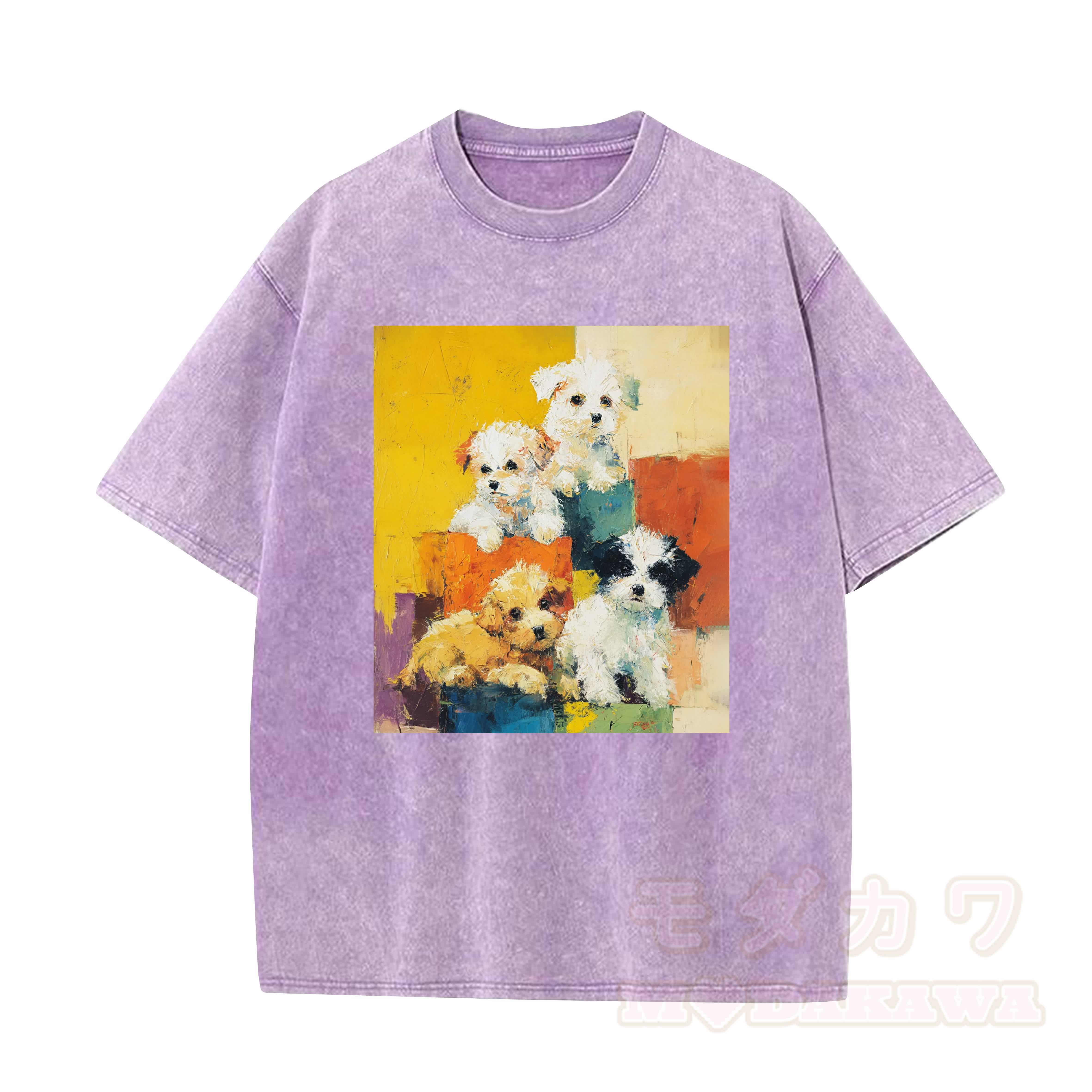 MODAKAWA T-Shirt im Vintage-Waschungs-Look mit niedlichem Hundemotiv - Lila - 5XL - image 3
