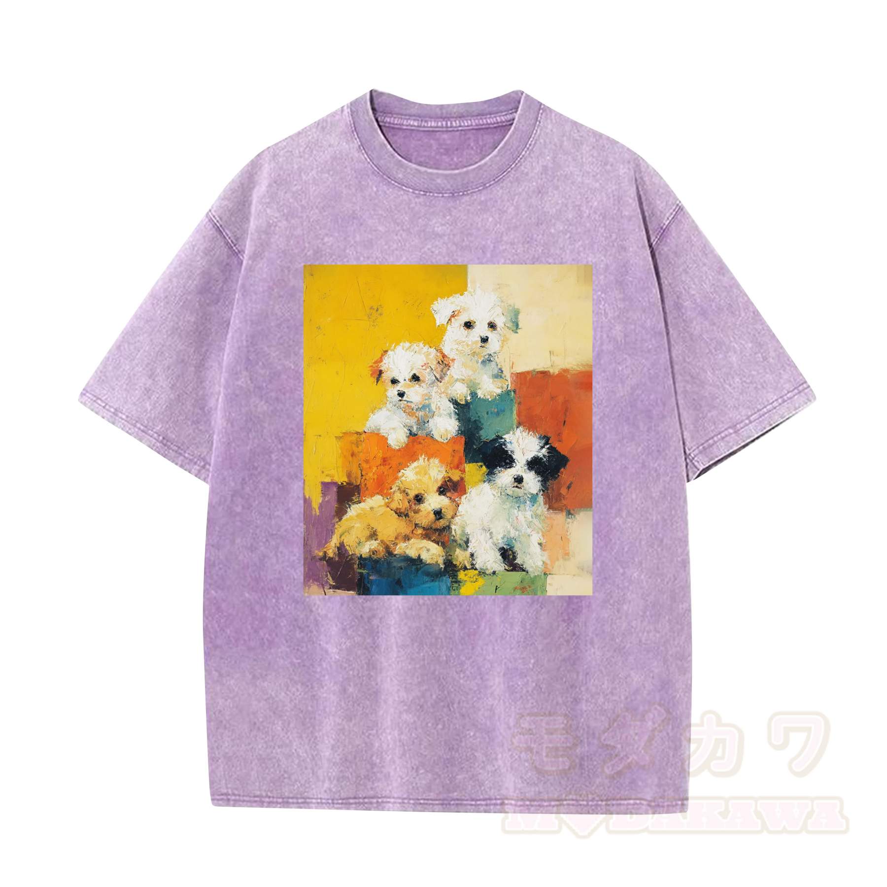 MODAKAWA T-Shirt im Vintage-Waschungs-Look mit niedlichem Hundemotiv - Lila - 5XL - image 3