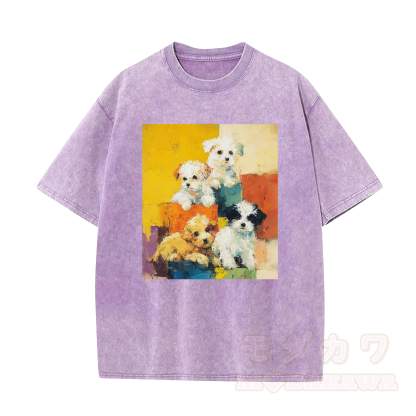 MODAKAWA T-Shirt im Vintage-Waschungs-Look mit niedlichem Hundemotiv - Lila - 5XL - image 3
