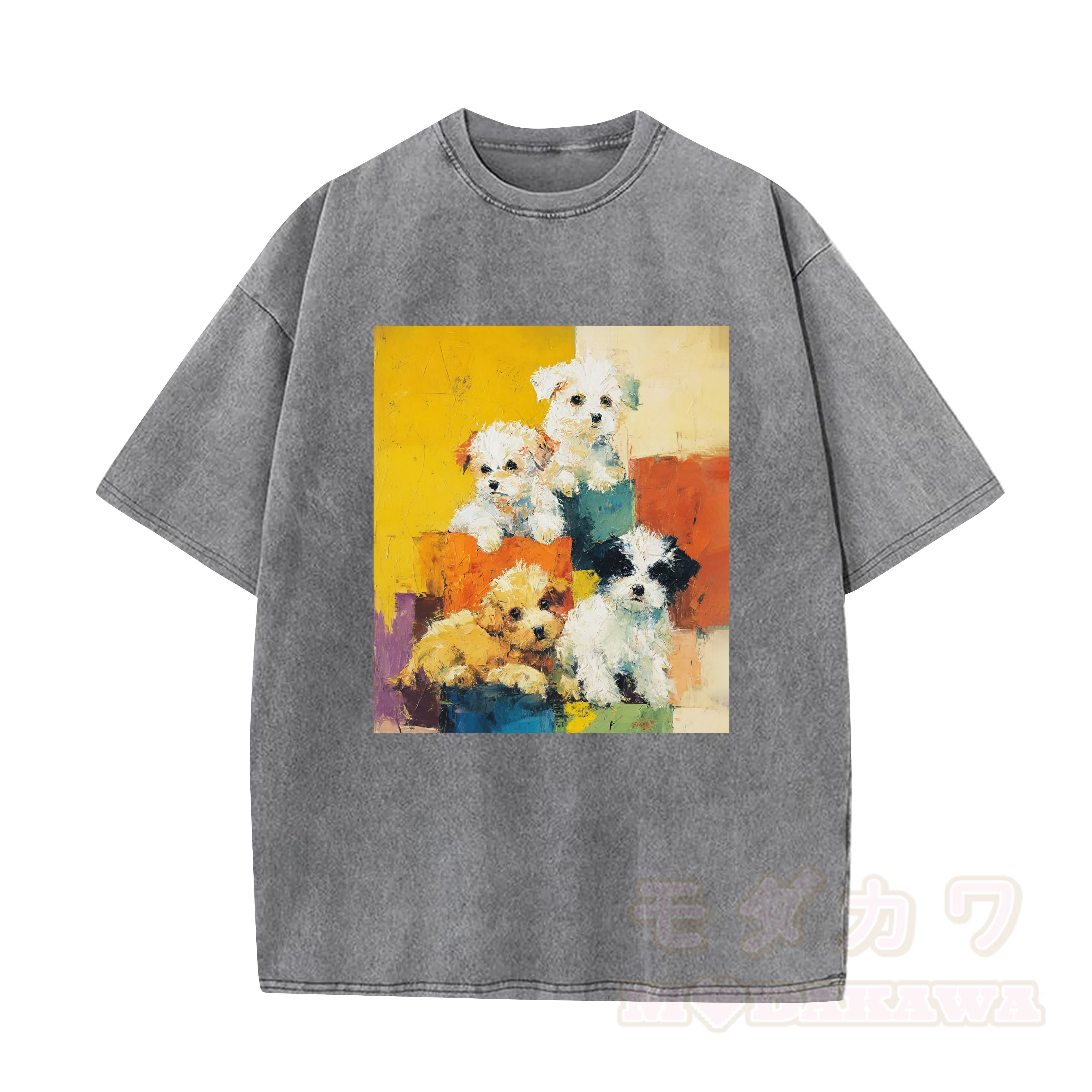 MODAKAWA T-Shirt im Vintage-Waschungs-Look mit niedlichem Hundemotiv - Grau - 5XL - image 5