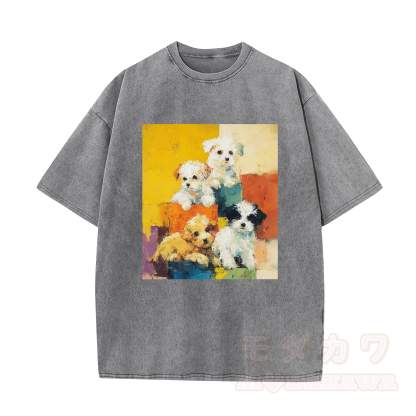 MODAKAWA T-Shirt im Vintage-Waschungs-Look mit niedlichem Hundemotiv - Grau - 5XL - image 5