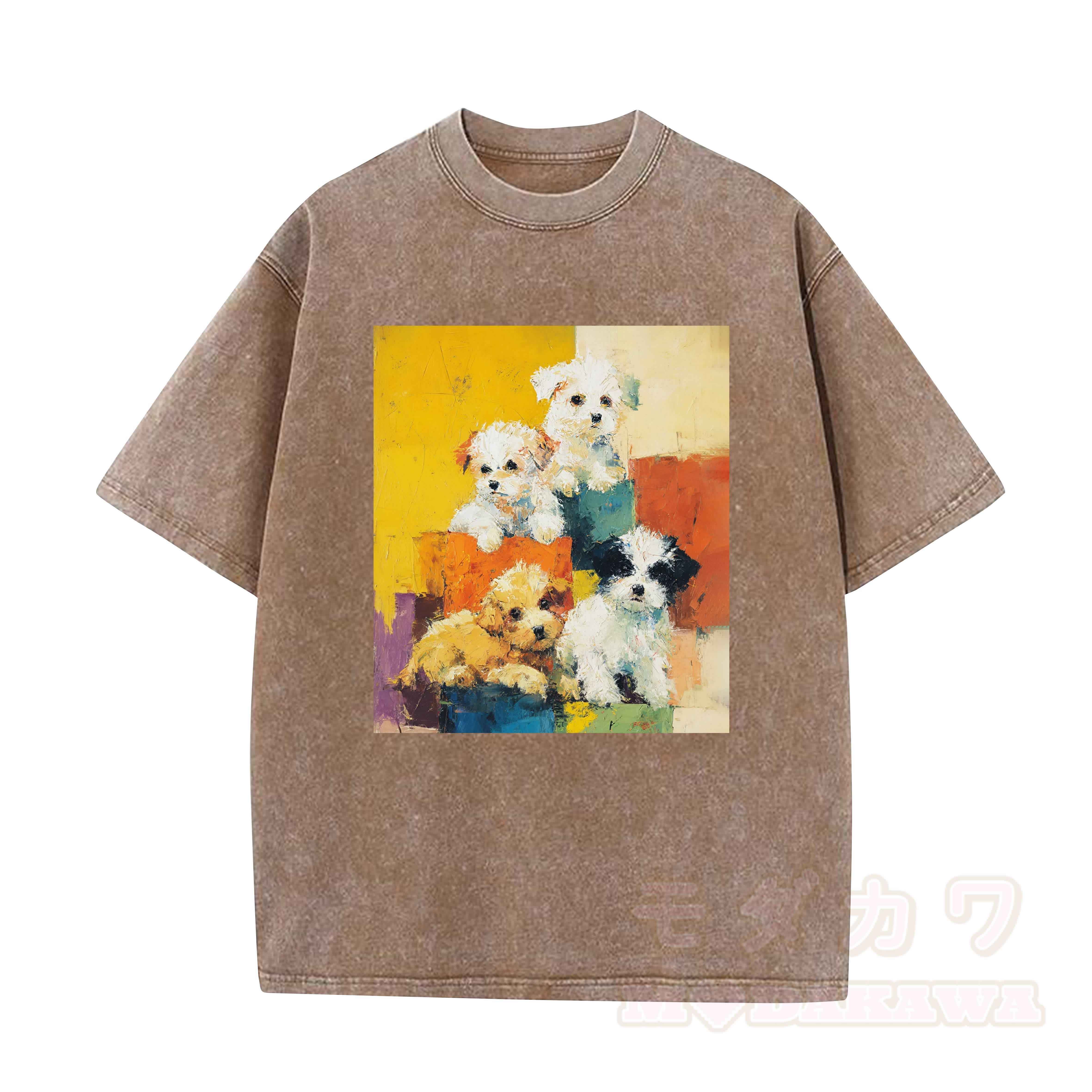MODAKAWA T-Shirt im Vintage-Waschungs-Look mit niedlichem Hundemotiv - Braun - 5XL - image 6