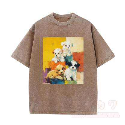 MODAKAWA T-Shirt im Vintage-Waschungs-Look mit niedlichem Hundemotiv - Braun - 5XL - image 6